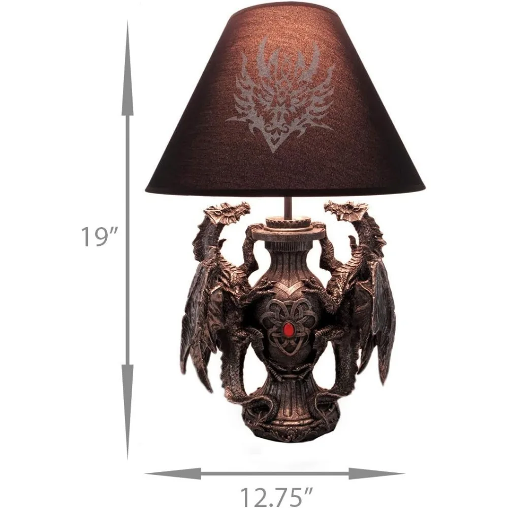 مصباح طاولة من الراتنج على شكل تنين من العصور الوسطى - طوله 19 بوصة - نمط خيالي داكن - تصميم قبلي من القماش الأسود - حراس الضوء القوطي