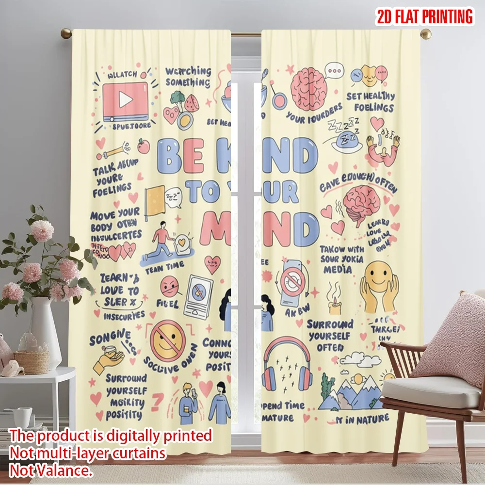 

2pcs 2D flat printing Curtains Mindful Living Self-Care Polyester Without Electricity Festive Curtains for Entryway Room Parties
