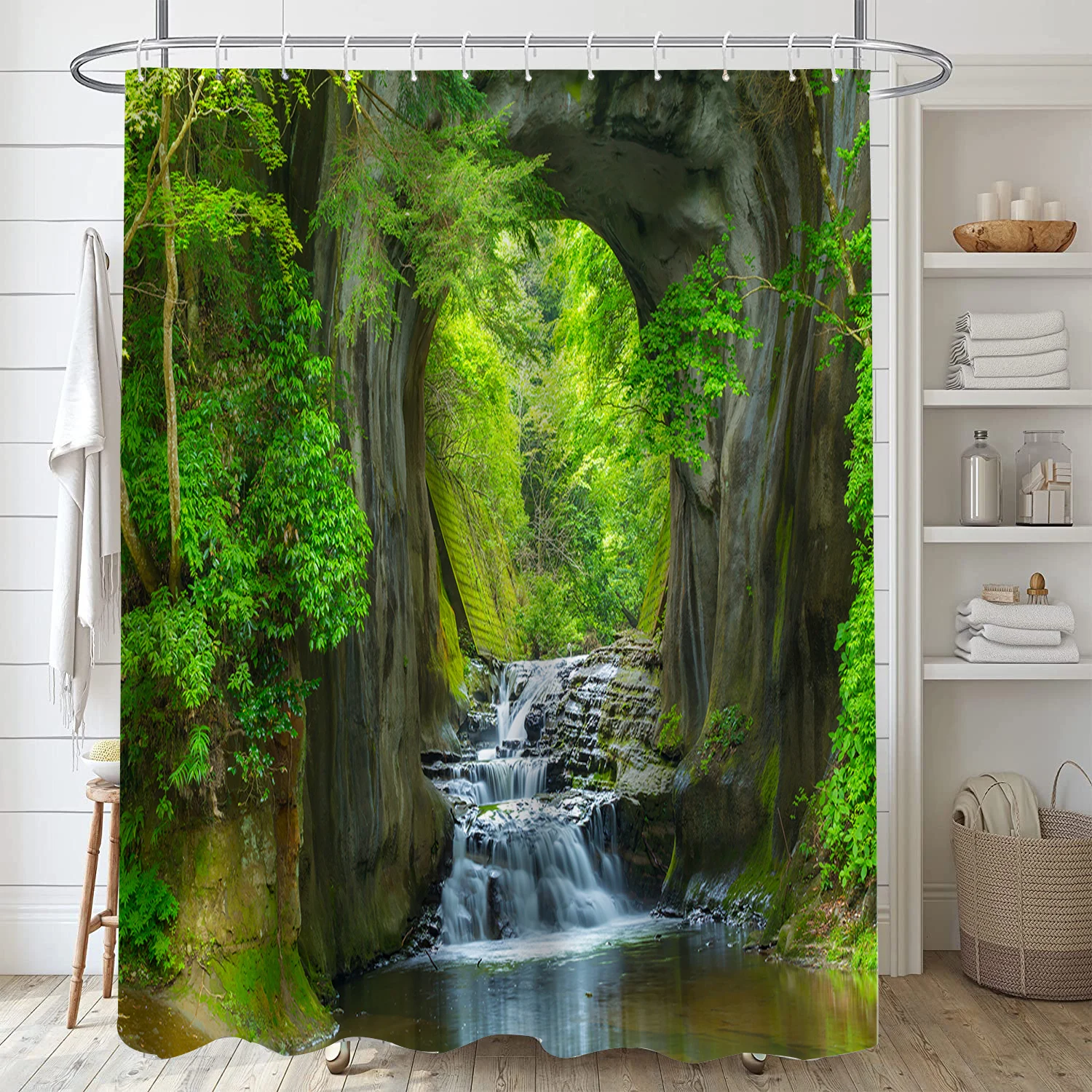 Natural Scenery, Animal, Water Bridge, Modern Digital Printing, Hook Shower Curtain, Polyester Waterproof Bathroom Shower