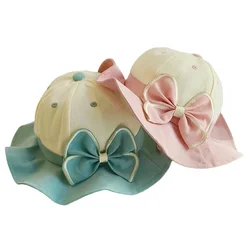 New Summer Fashion Bowknot Baby Hat for Girls Panama Infant Toddler Wide Brim UV Protection Hat Outdoor Children's Beach Sun Cap