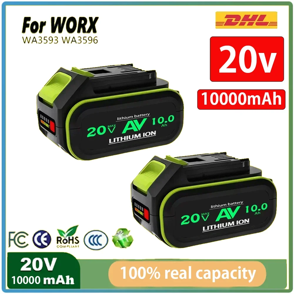 For Worx 20V 10000mAh lithium-ion battery WA3553 WA3551 WA3572 WA3553 WX390 WX176 WX178 WU268 drill bit battery