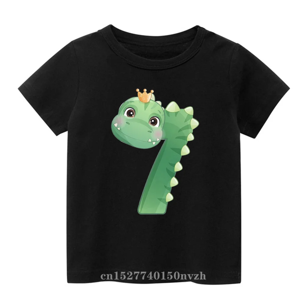 Kawaii Dinosaur Head Birthday Number 1-9th Black Children T-shirt Kid Cute Party Gift Present Clothes Baby Family Group Tops Tee