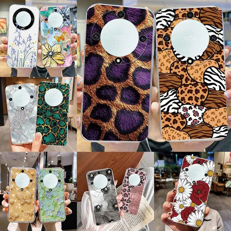 Leopard Print Flowers Hearts Love Phone Cases For Honor X9a X9b X30 50 Magic4 Magic5 Magic6 Lite 5G Huawei Mate 20 Clear Cover