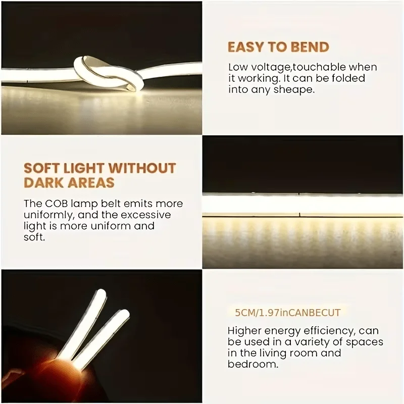 COB light strip push button switch 5V USB self-adhesive soft light strip flexible LED light strip atmosphere background image 5