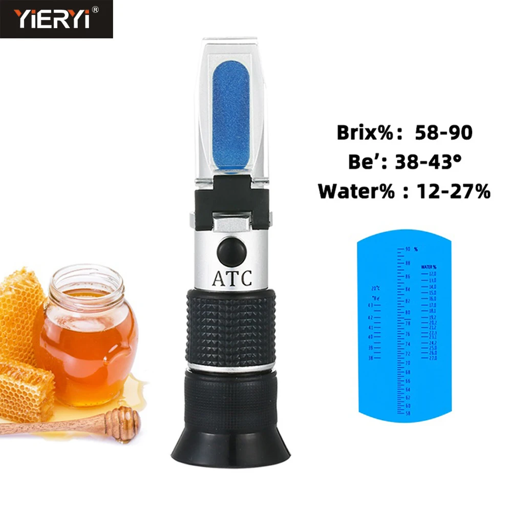 yieryi New 58~90% Brix 38~43 Bee Baume Honey Refractometer ATC Portable Moisture 12-27% Honey Refractometer Beekeeping Tester