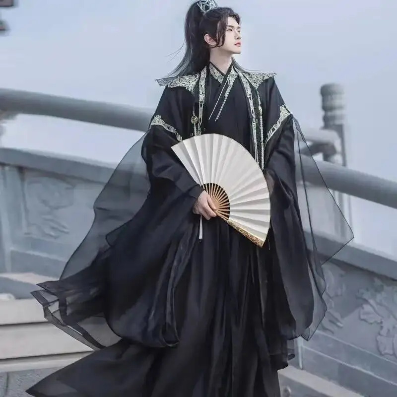 3XL Large Size Hanfu Men Women Chinese Traditional Ancient Cosplay Costume Blue Halloween Male Set