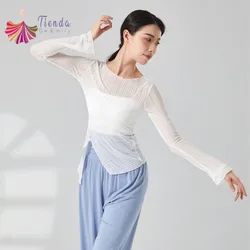 Sexy Transparent Gauze Top Women Classical Modern Dance Shirt Long Sleeve Round Neck Body Rhyme Clothes Summer Training Wear New