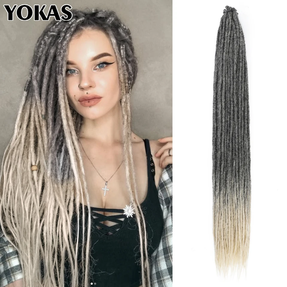 Dreadlocks Extensions Synthetic Crochet Braiding Hair Extensions 24 Inch Faux Locs 10 Strands in One Pack Dread Locks For Women