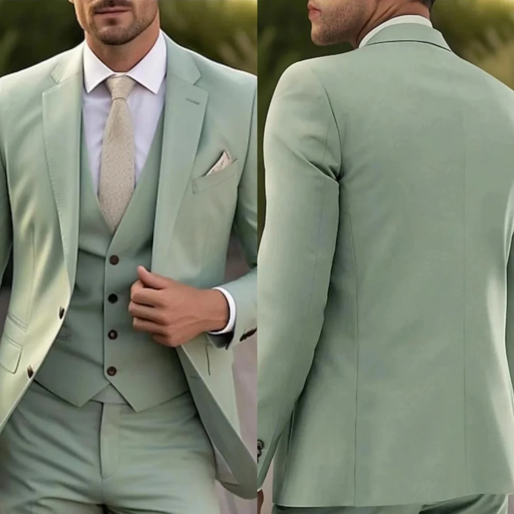 

Men's 3 Piece Slim Fit Tuxedo Suits Business Wedding Party Elegant Blazer Vest Pants Set Solid Color Trendy Men's Clothing
