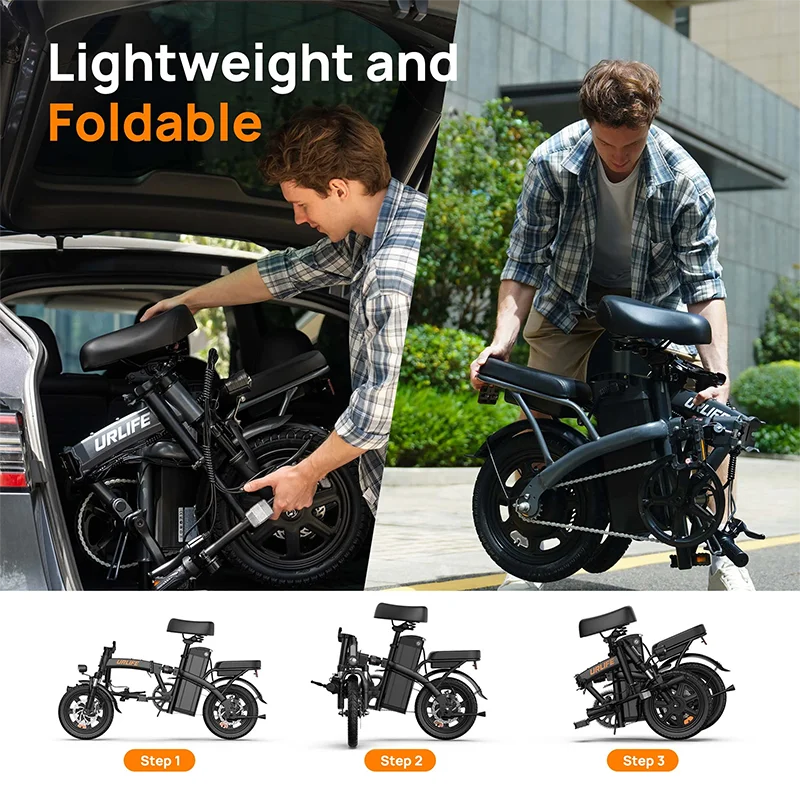 URLIFE 14 Inch Foldable Adult Electric Bike Peak 500W Motor 48V 7.5Ah Removable Battery Up To 40 Miles Range 3H Fast Charging City Commuter Folding Ebike image 8
