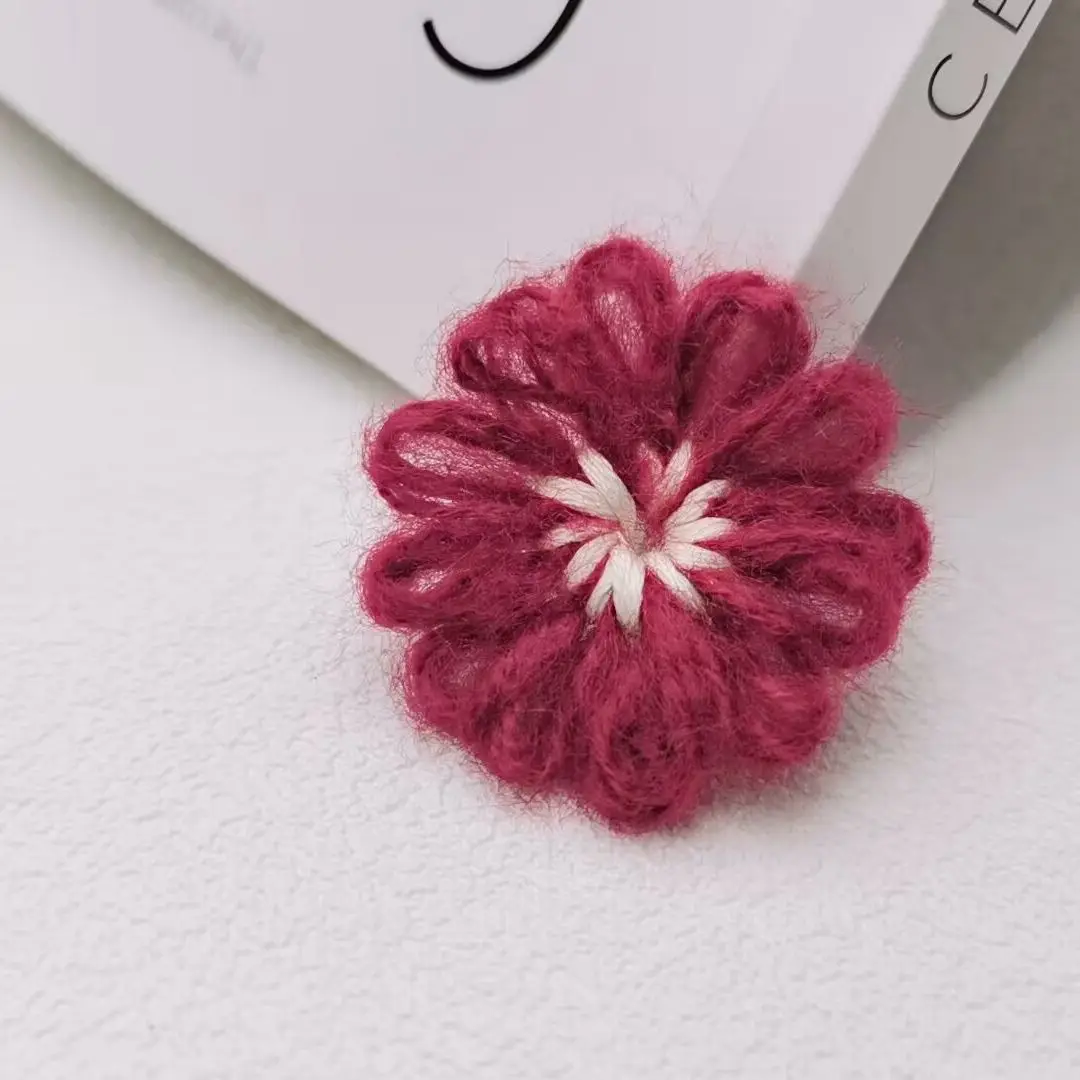 10PCS Handmade DIY wool flower accessories mohair hand hooked wool flower earrings handmade hook flower decoration accessories