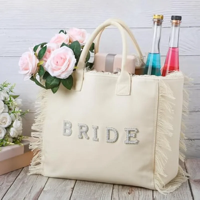 

Bride Pear Beach Gifts Tote Bag Wedding Bridal Shower Gift Pearl Rhinestone Tote Bag for Engagement Bachelorette Party Supplies