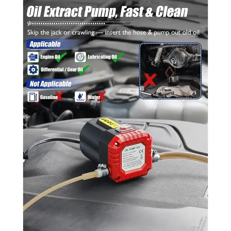 LOZLIN 12V Electric Oil Change Pump Fluid Extractor Suction Transfer Pump for Engine Oil Diesel Truck Boat Motorbike with Tubes
