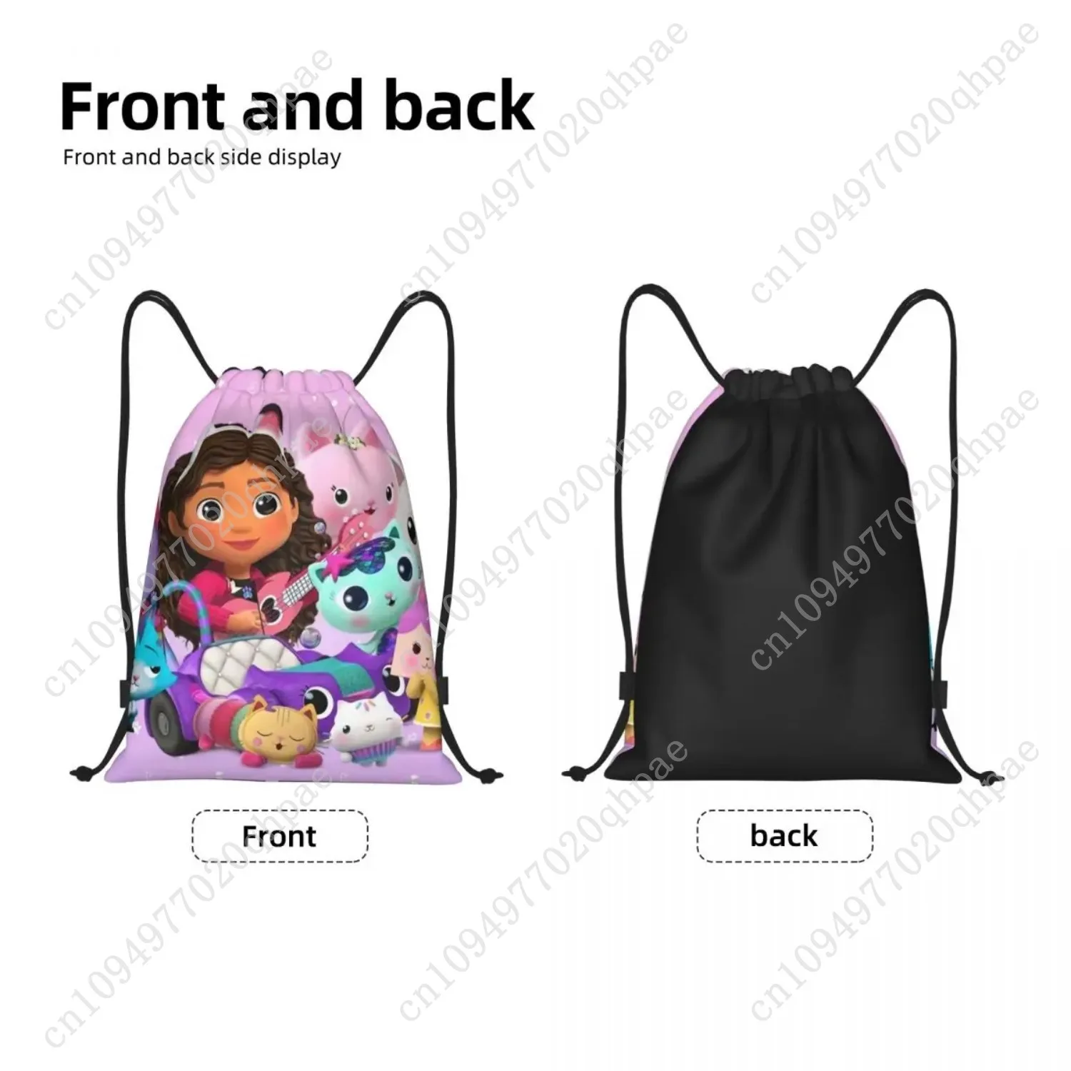 Personalizado dos desenhos animados gabbys dollhouse cordão mochila sacos dos homens leve gabby mercat ginásio esportes sacos para treinamento