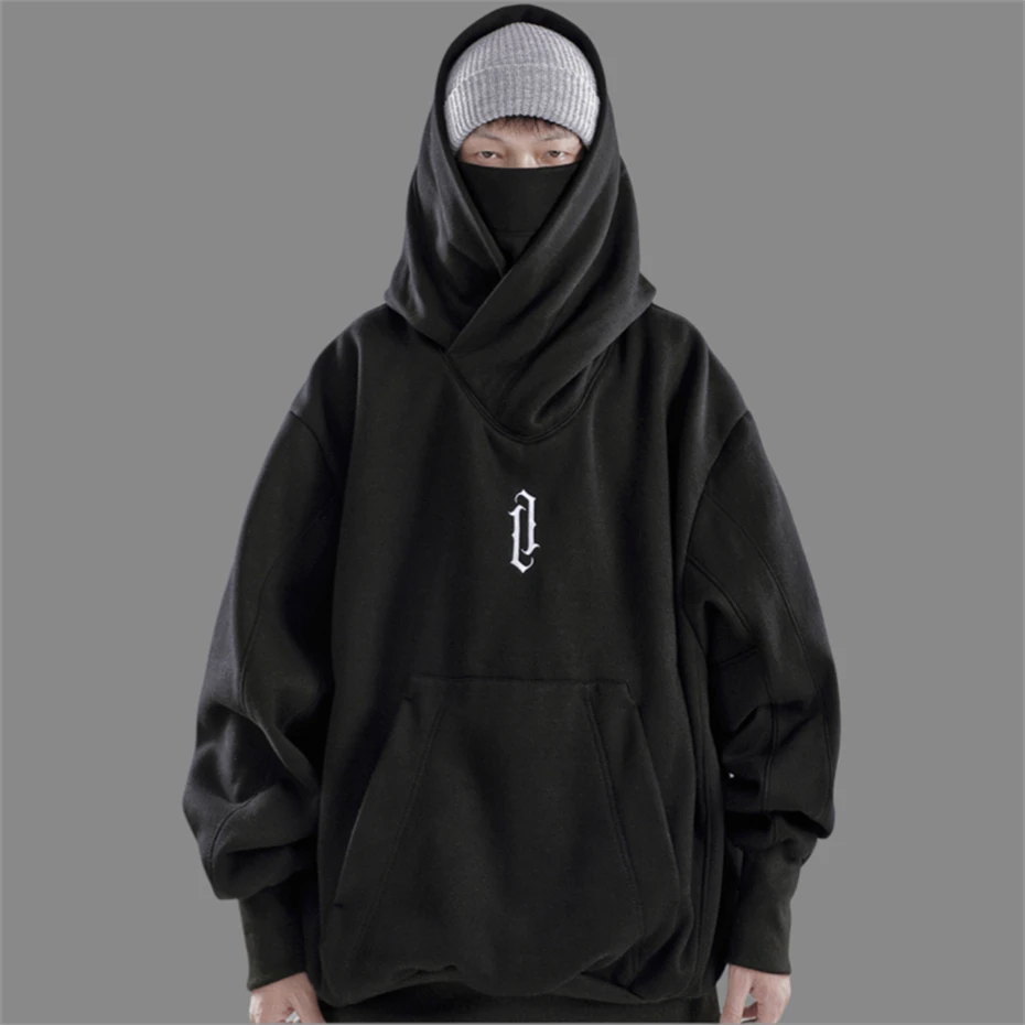 Winter High Collar Hoodie Techwear Comfortable Men's Clothes Y2K Harajuku Hip Hop Streetwear Fleece Hooded Oversize Sweatshirts