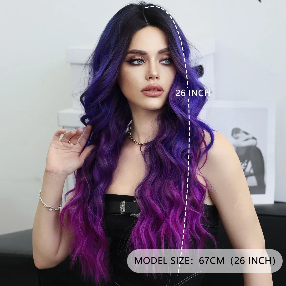 9Color Long Ombre Dream Mixed Blue Purple Highlights Long Wavy Wig For Women’s Christmas Halloween Cosplay Costume Party Wigs