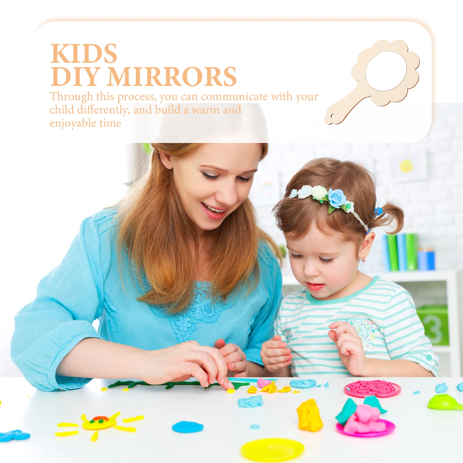 10 قطعة مرآة خشبية H عقد الحرف اليدوية للأطفال لعبة تعليمية لم تنته DIY ماكياج اكسسوارات فنون مرآة المنزلية