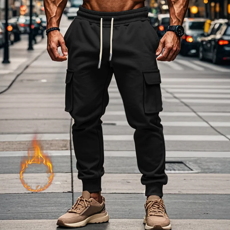 New Men Casual Sports Drawstring Spliced Cargo Pants Sheath Pencil Pants Ankle Length Pant Spring Skinny Patchwork Pockets Male