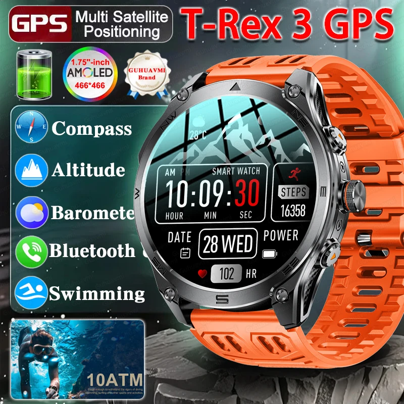 

T-Rex 3 Ultra GPS Военные Смарт-часы для мужчин 10 АТМ Водонепроницаемые Спорт на открытом воздухе Фитнес-трекер Монитор здоровья Bluetooth Компас для вызова
