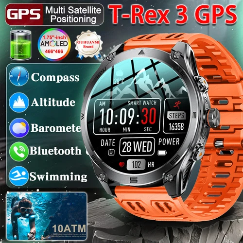 Imagen 1 del producto T-Rex 3 Ultra GPS reloj inteligente militar hombres 10ATM impermeable al aire libre deporte Fitness Tracker Monitor de salud Bluetooth llamada brújula