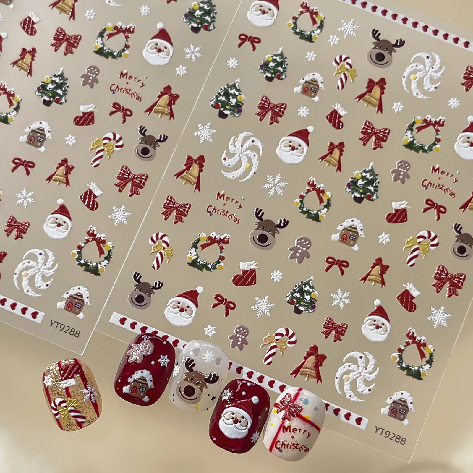Merry Christmas Nail Stickers Santa Claus Reindeer Gingerbread Man Christmas Tree Wreath  Bowknot Self Adhesive Nail Decoration