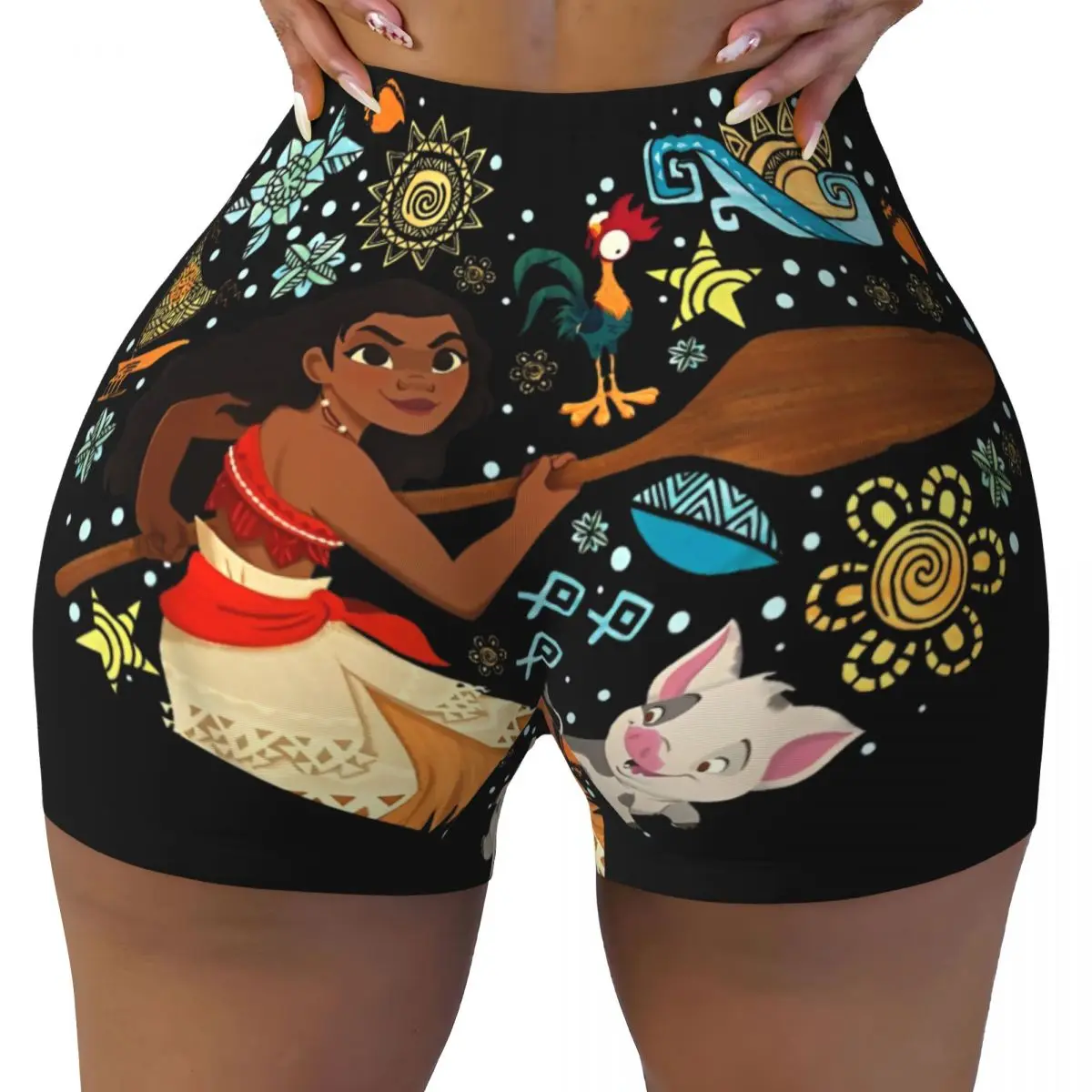 

Women's Athletic Workout Yoga Shorts Princess Moana Hei Hei Pua Collage Heart Sexy Peach Shorts Gym Biker Running Wear