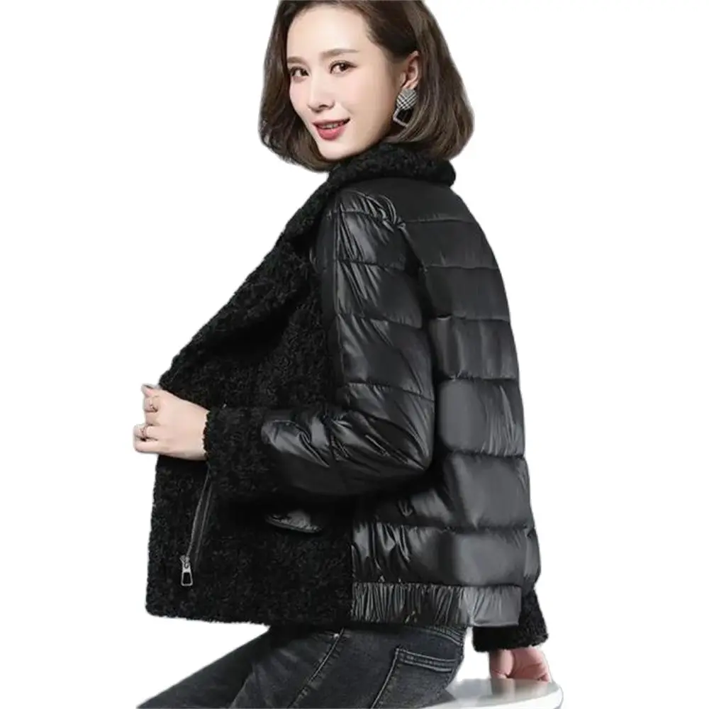 

Women's Loose Cashmere Coat Female Winter Casual Coat Korean Fashion Short Splicing Zipper Cardigan New