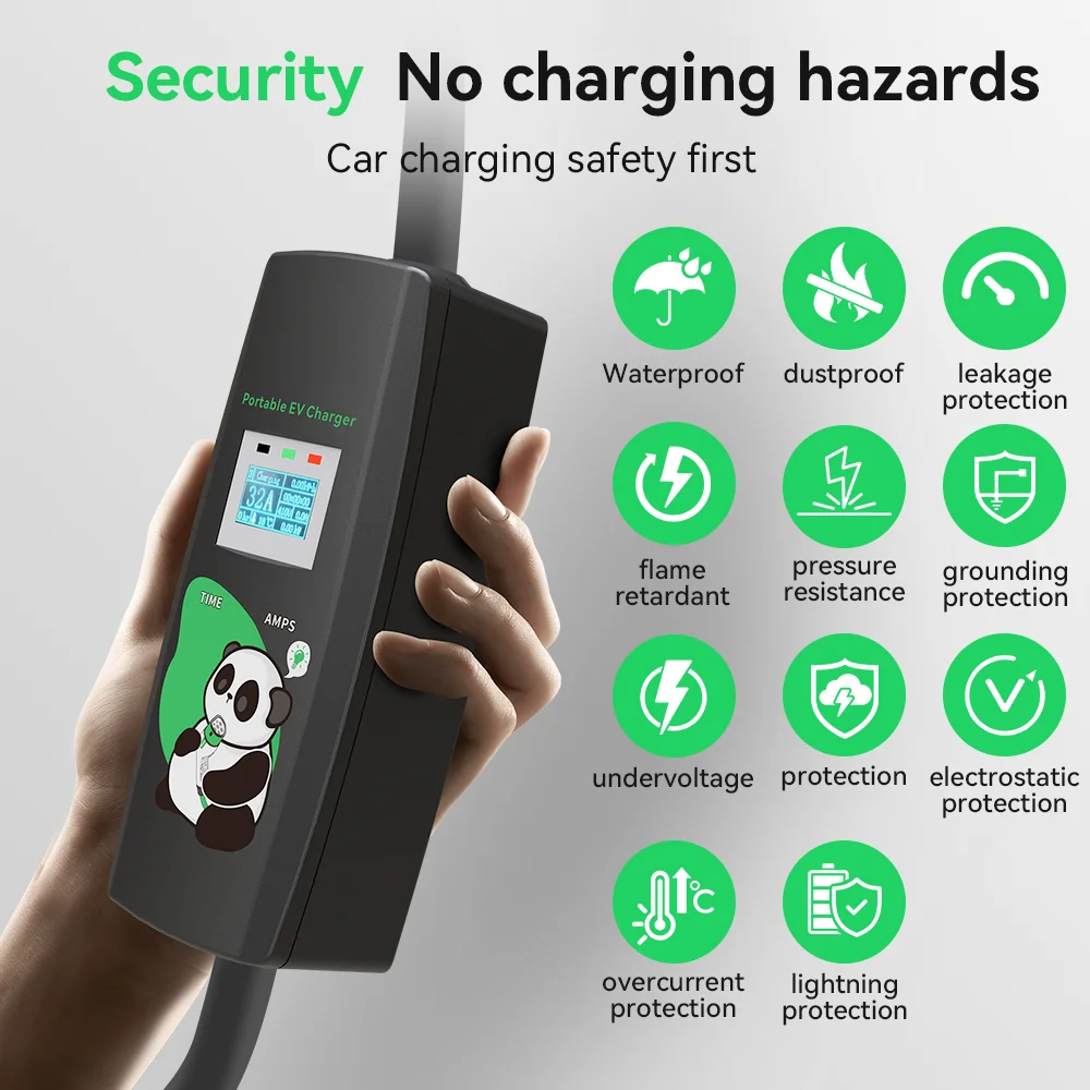 Khons Type2 7kw Portable Electric Car Charger 32A Single-Phase EV Charging Cable EVSE Charger 5m Cable 6A-32A Arbitrary Current