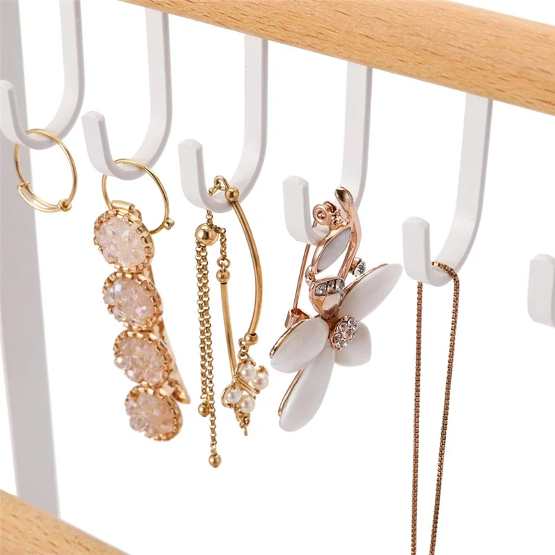 BAAG-3 층 탁상용 목걸이 홀더, 보석 트레이 베이스, 흰색 금속 및 목재 기본