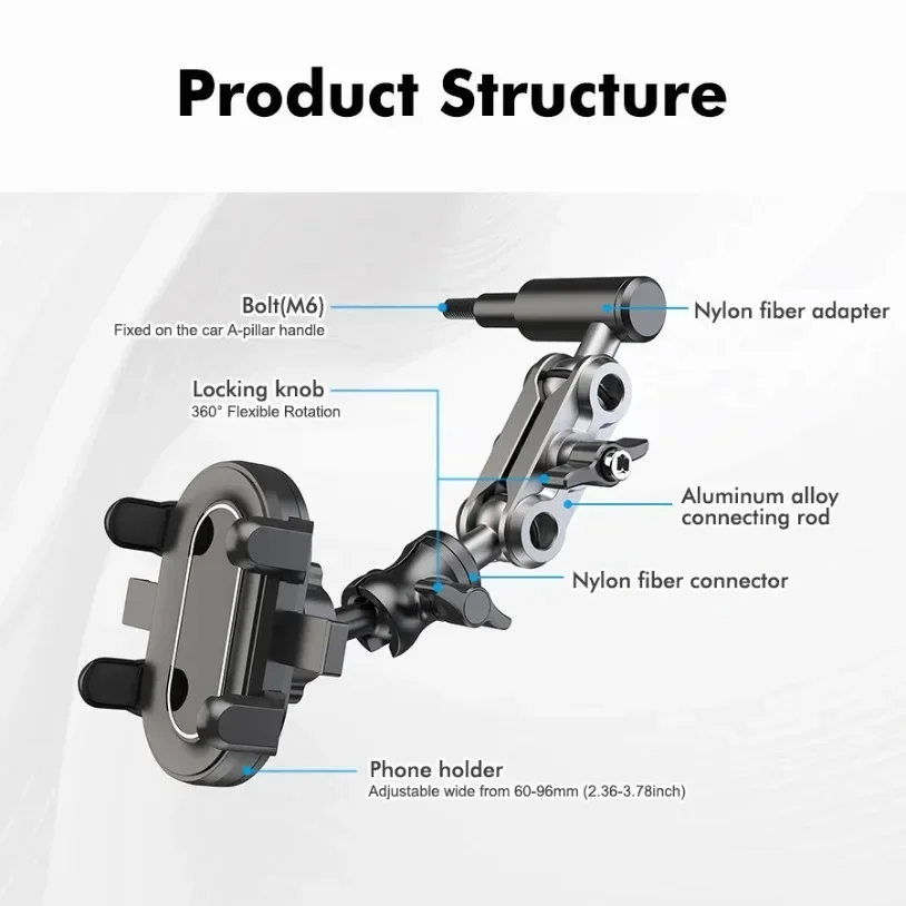 Soporte para teléfono giratorio 360 montado en un pilar con agarre fijo: perfecto para llamadas de navegación manos libres que conducen para teléfonos inteligentes
