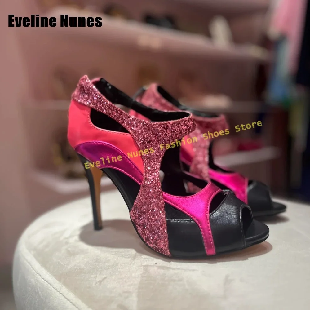 

Sequined Cloth Mixed Colors Sandals Peep Toe Stiletto Cut Out Back Zip Women Fashion Pumps Sexy Party High Heels 2025 Summer