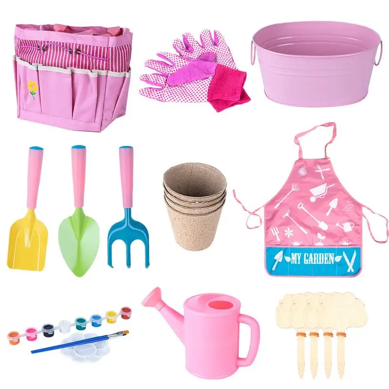 Kids Gardening Tools 20X Garden Tools Set Fun Gardening Play Kit Child Outdoor Toy With Watering Can Shovel Rake Gloves And