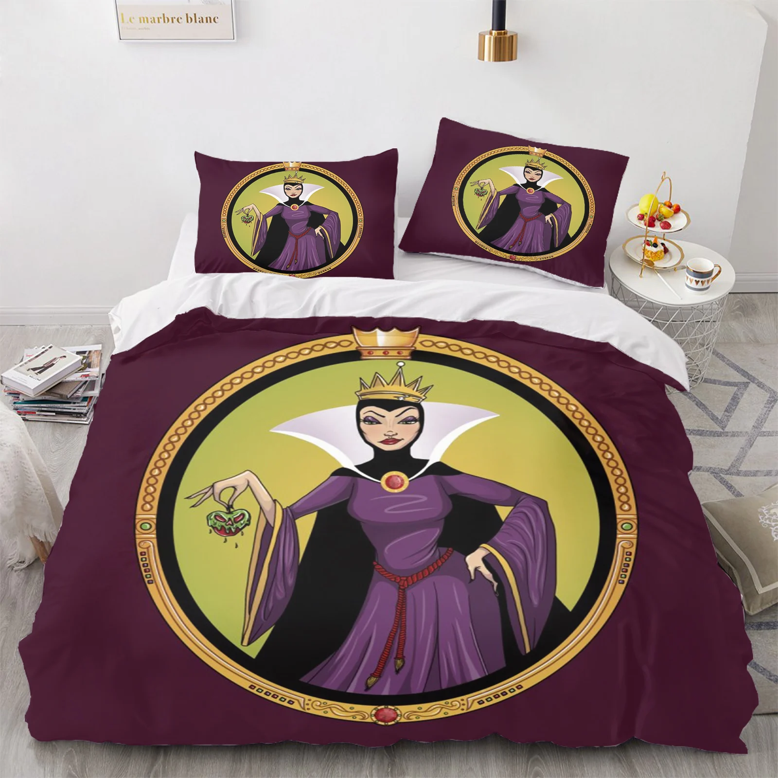 Villains Evil Queen Disney Snow White Anime 100% Polyester Bedding Set Duvet Cover Set Printed Cartoon Home Decor