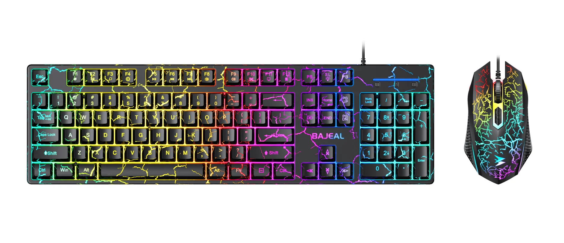 

BAJEAL T550 Cracked Floating Keycap Mechanical Gaming RGB Wired Keyboard and Mouse Set