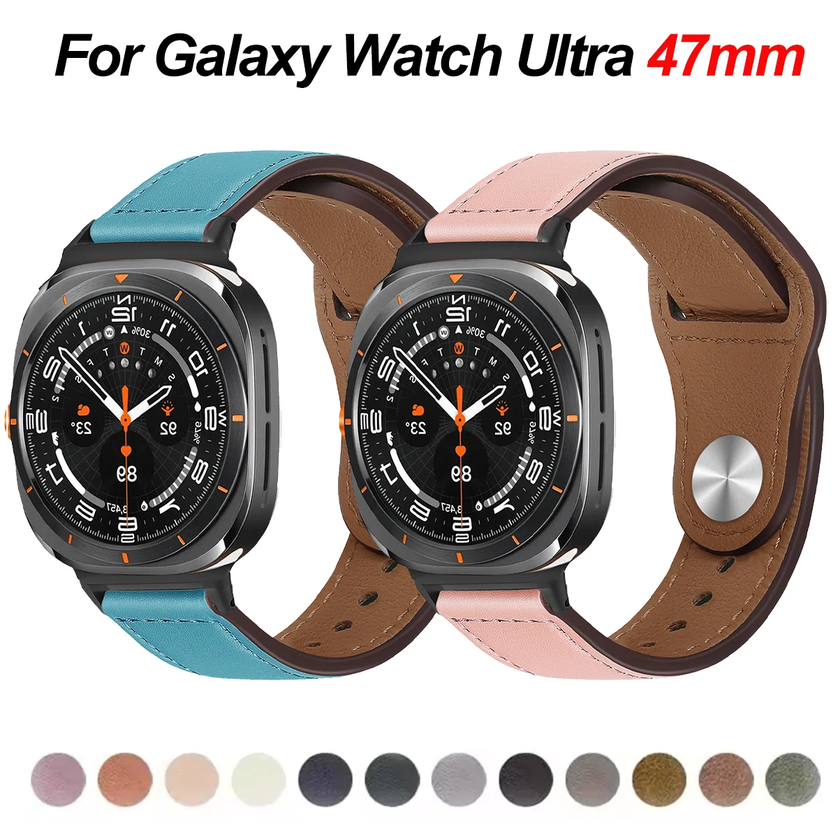 Leather Strap Watchband for Samsung Galaxy Watch Ultra 47mm Smart Wriststrap Quick Releas Bracelet for Galaxy Watch7 Accessories