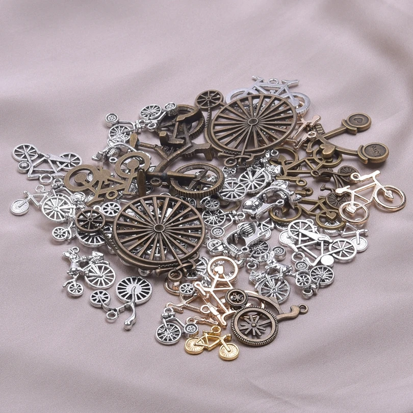 30/50/100pcs Random Mixed Vintage Bicycle Charms Pendant For Jewelry Making Diy Necklace Bracelet Keychain Handmade Accessories