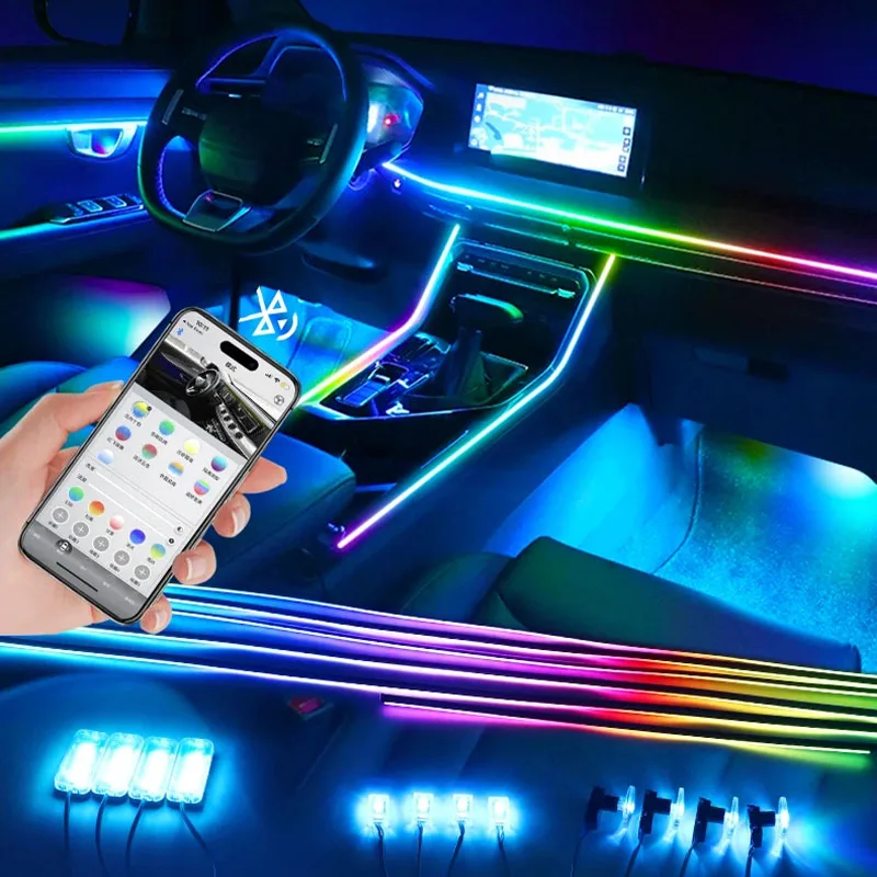 

18/22 in 1 Led Car Interior Ambient 64 213 Color RGB Rainbow Symphony App Bluetooth Remote Interior Acrylic Atmosphere Lamp 12V