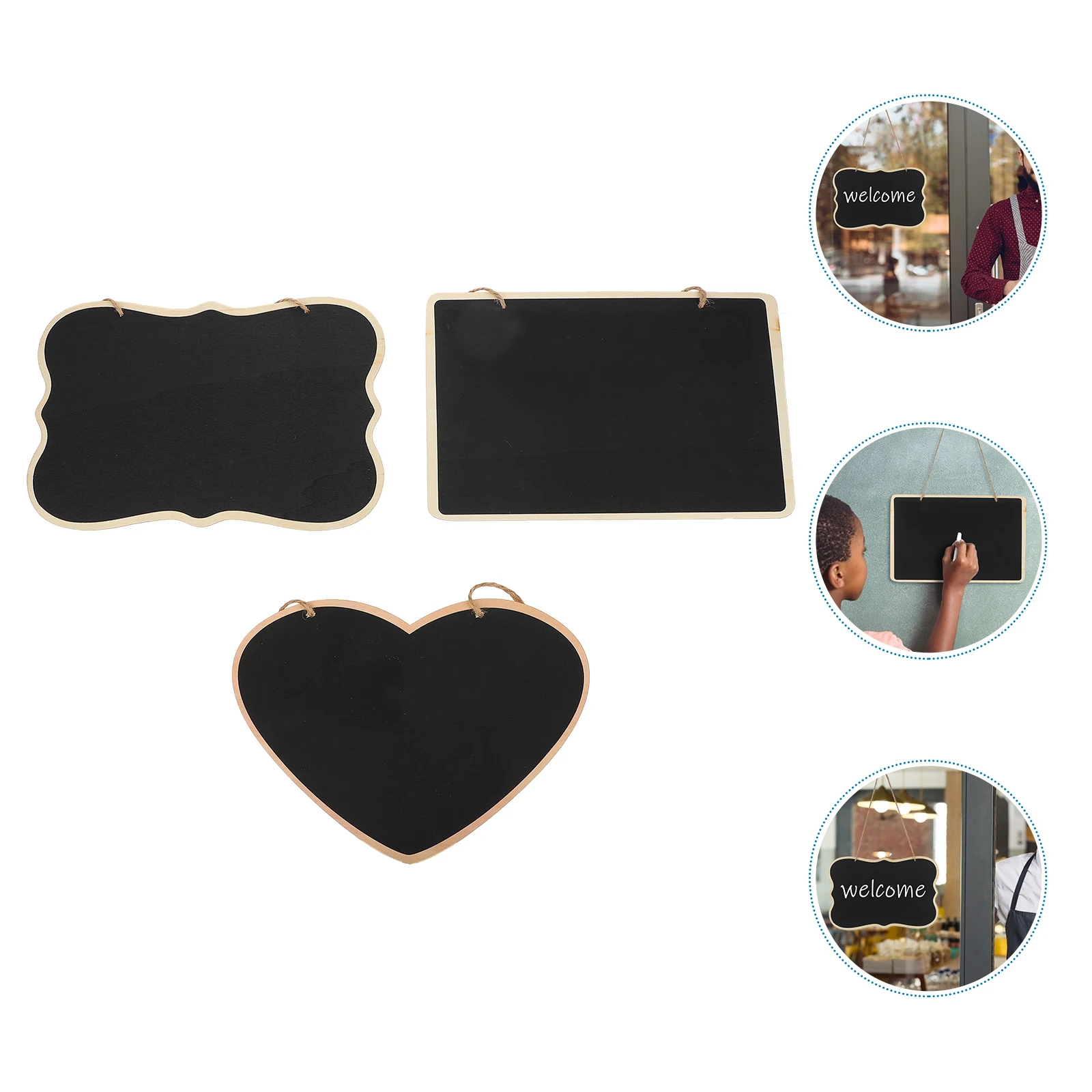 

3Pcs Wooden Mini Blackboard Heart Square Shape Vintage Hanging Message Board Erasable Shop Sign Mini Blackboard