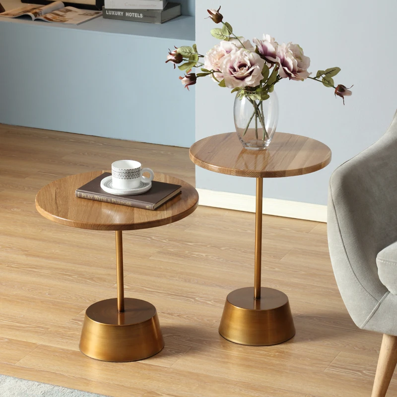 Oak corner few solid wood sofa edge few ins wrought iron small round few Nordic modern simple mini small round table combination