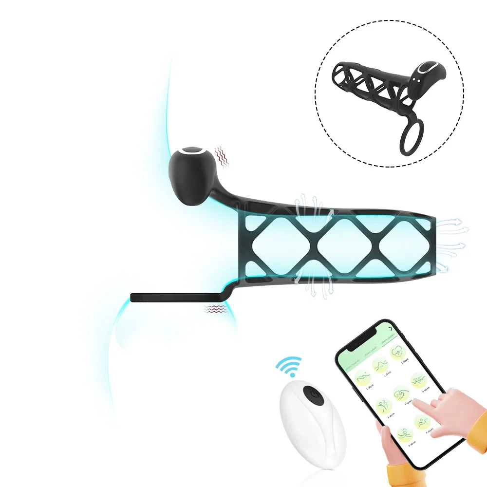 APP التحكم الذكور حلقات القضيب هزاز سيليكون قفص القضيب الخصية الصفن ضبط النفس الجنس لعب للرجال تأخير القذف لعبة الكبار