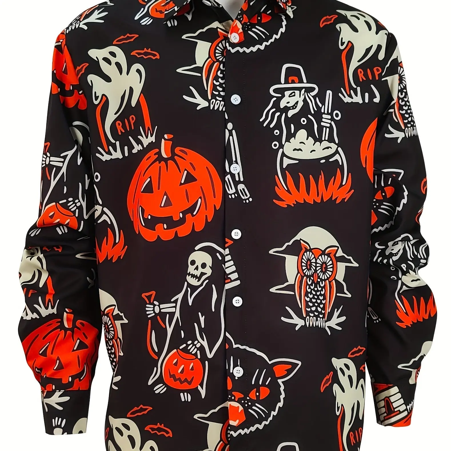 2024 Fashion Trend Street Fashion Shirt 3D Printing Halloween Pumpkin Blood Pattern Print Long Sleeve Lapel Shirt Casual