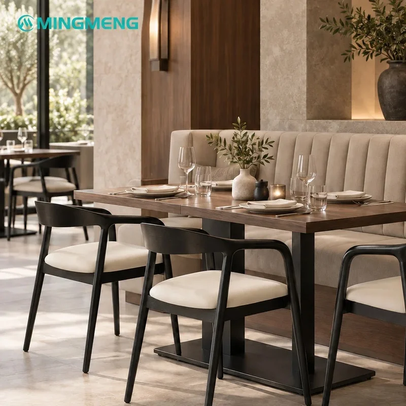 Modern Restaurant Dining Set Round Solid Wood Table Black Armchair With Fabric Cushion for Cafe Bistro