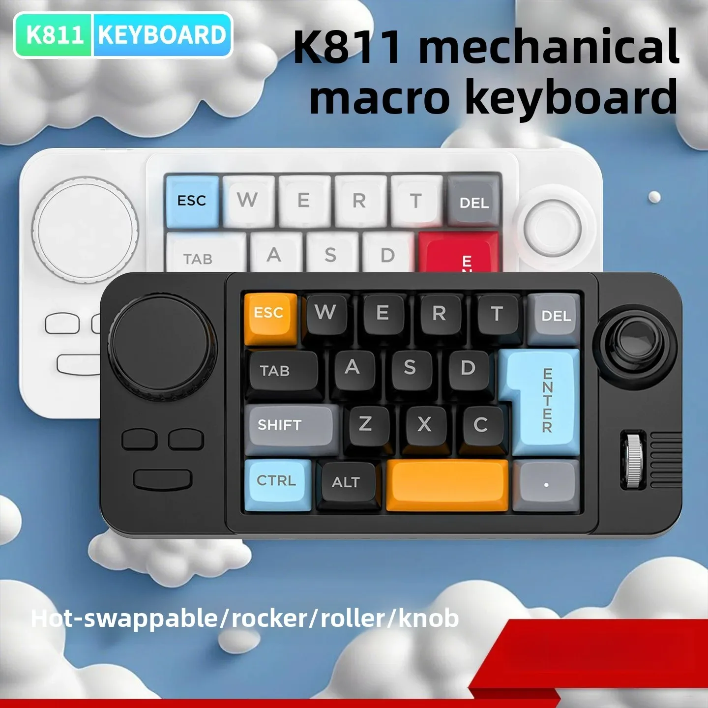 K811 Wired Joystick Knob Mini Keyboard Custom Color Hot Swap Support Macro Programming RGB Gaming Mechanical Keyboard Red Switch