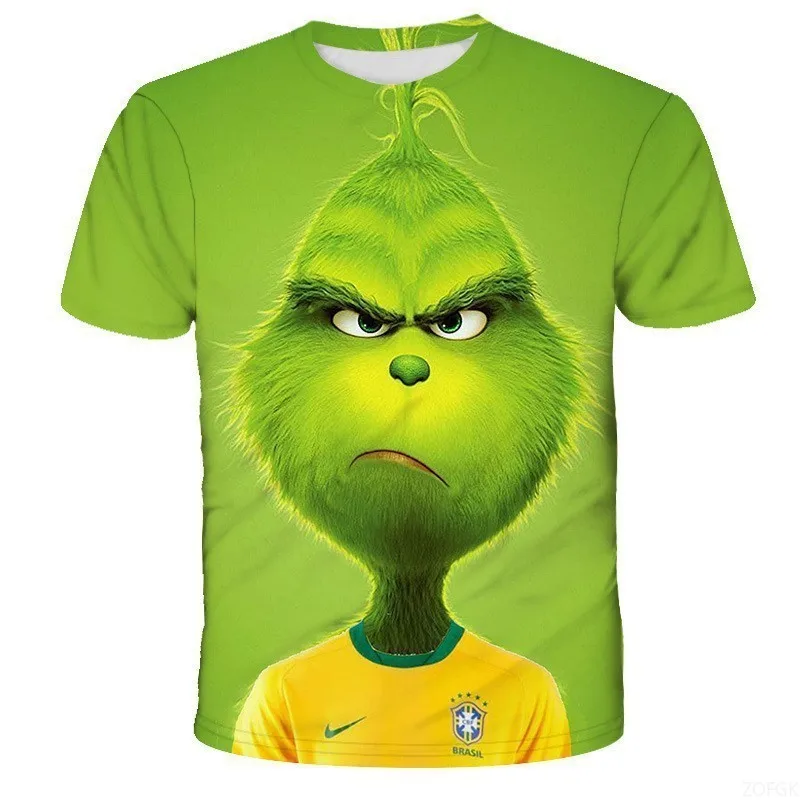 Cross Border Nuovo 2025 Natale Cartoon Pelliccia Verde Mostro 3D Stampato T-shirt da uomo a maniche corte Natale Grinch