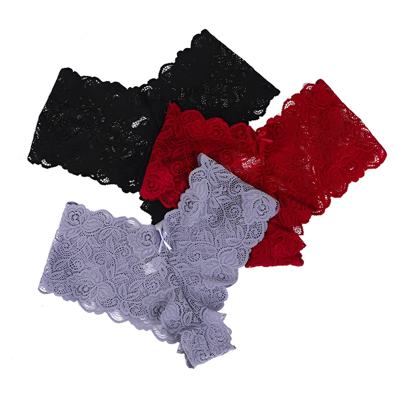 

Sexy Women Floral Lace Panties Perspective Underwear V Waist Solid Color Underpants Female Breathable Intimates Lingerie