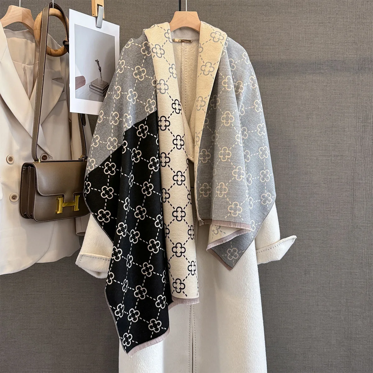 Осень-зима, теплый кашемировый шарф, модная шаль с цветочным принтом, женский шейный платок, платки из пашмины, женское пончо Echarpe