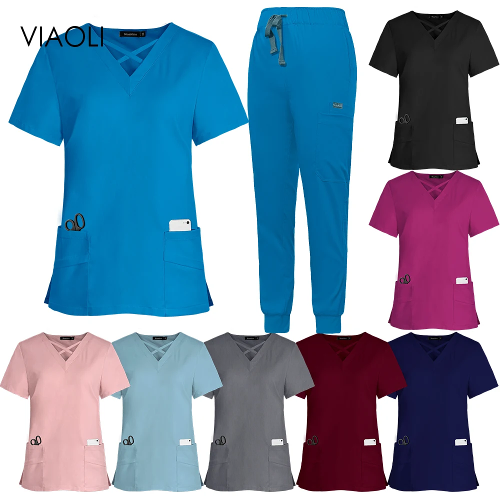 Pflege-Bekleidungsset, Anti-Falten-Arbeitskleidung, medizinisches OP-Kittel, Krankenhaus-Bekleidung, Oberteil, Hose, hochwertige Arzt- und Krankenschwester-Kleidung für Damen