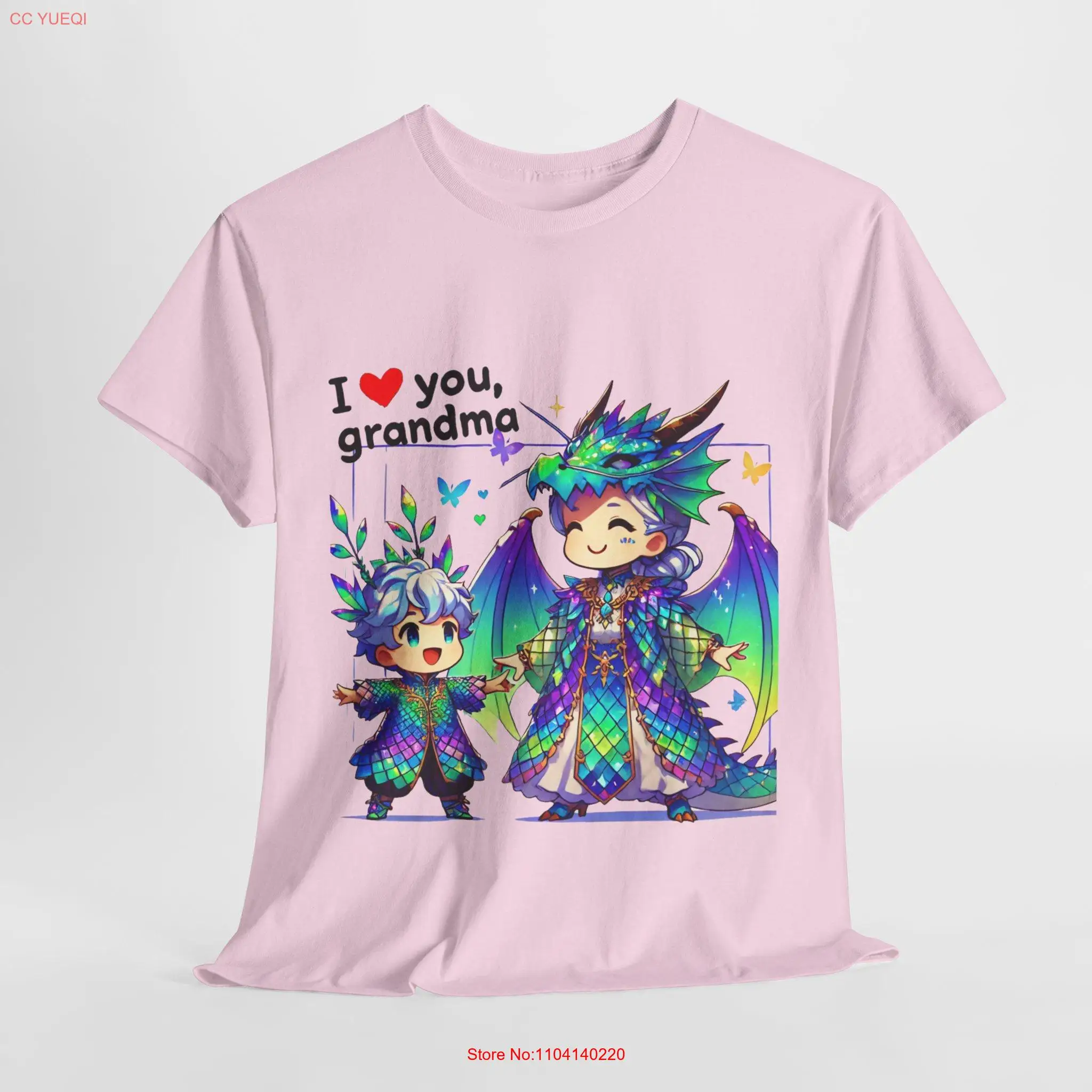 Футболка Radiant Winged Hearts I Love You Grandma Shimmering Dragon Embrace с длинными или короткими рукавами