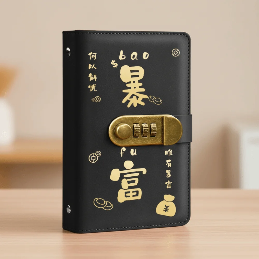 With Password Lock Saving Money Binder Wallet Storage Handbook Budget Binder with Lock A6 PU Leather Account Book Unisex
