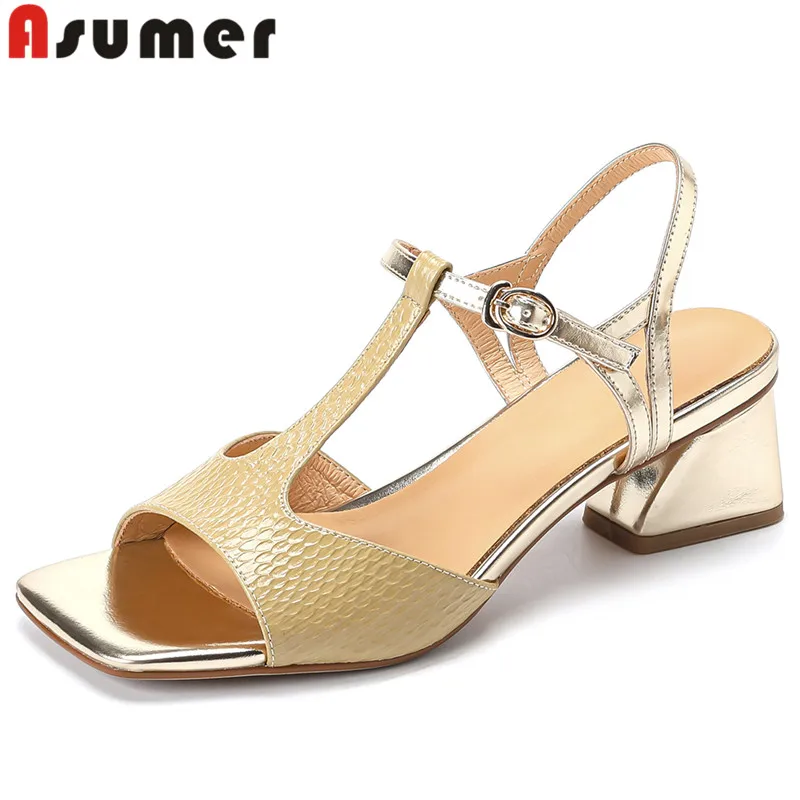 

ASUMER 2024 Size 34-40 New Genuine Leather Mixed Colors Sandals Buckle Ladies Dance Shoes Square Med Heels Women Sandals